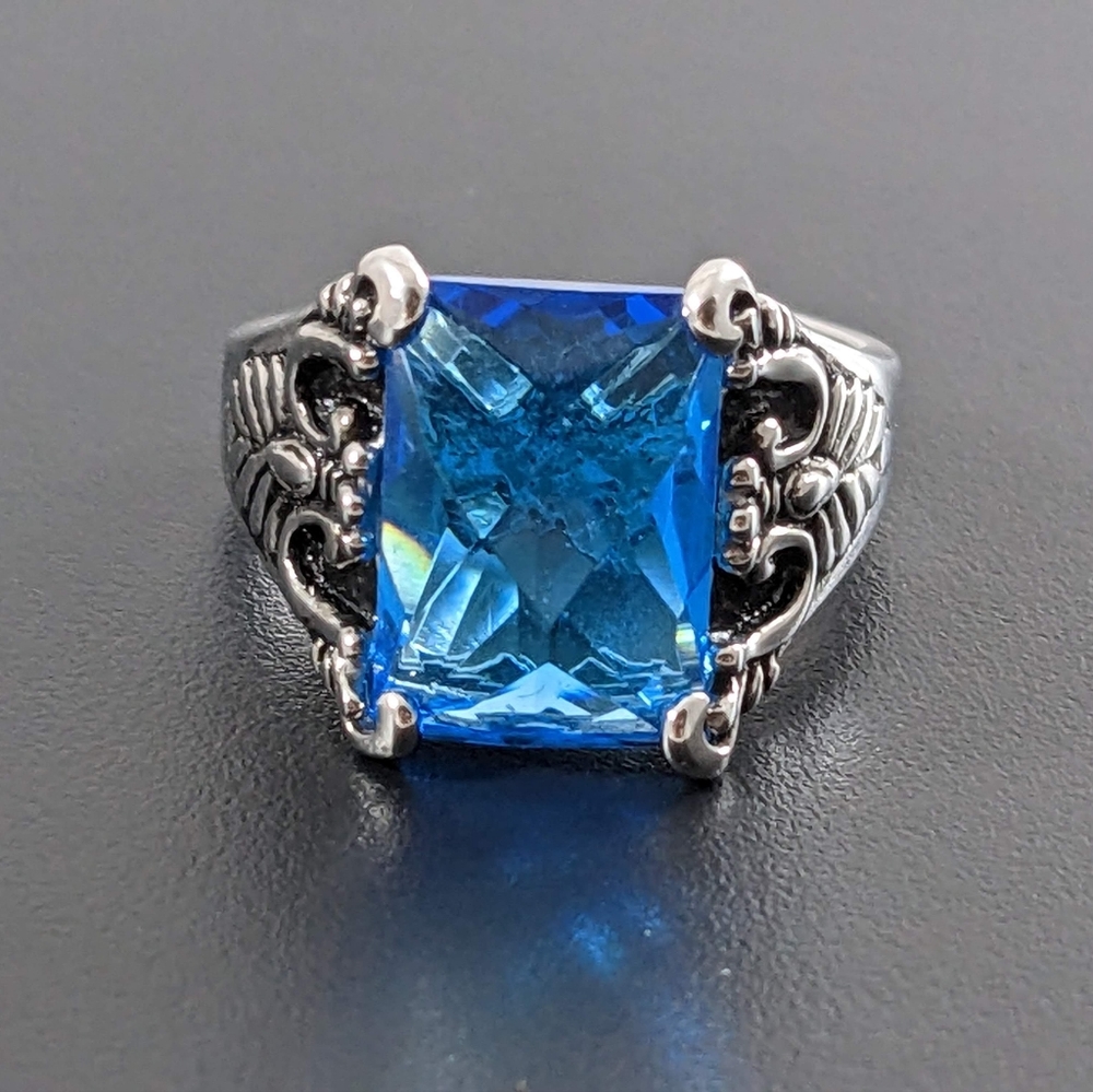 Aquamarine and Stainless Steel Ring (dark)
